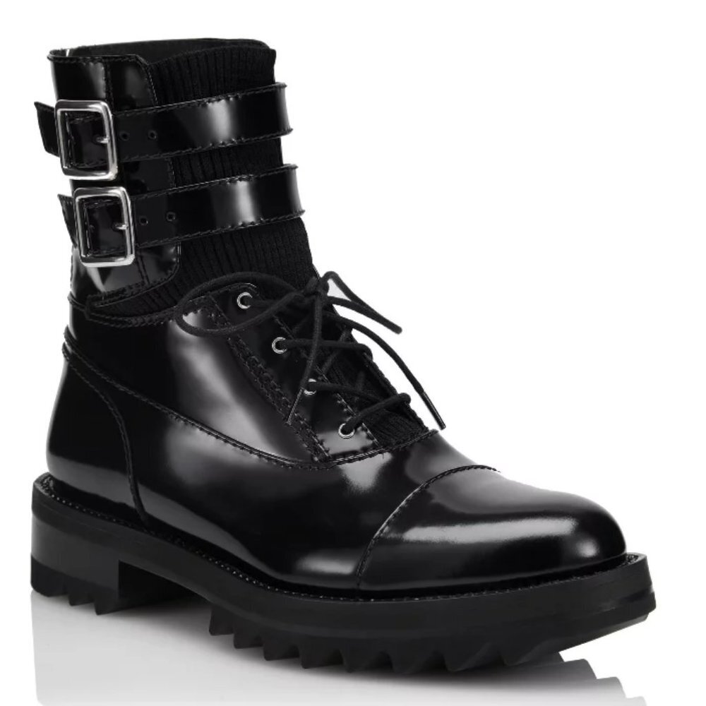 Tamara Mellon Military Abrasivato Combat Boots in Black 37 7